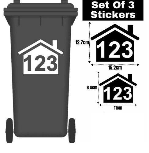 3 x Wheelie Bin House Road Numbers Stickers Street Name Wheely Dustbin Sticker - Picture 11 of 11