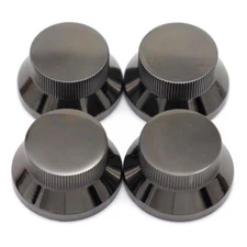 4Pcs Metal Hat Top Flat Top Bass Guitar Knobs Push-in Control Knobs Black Nickel