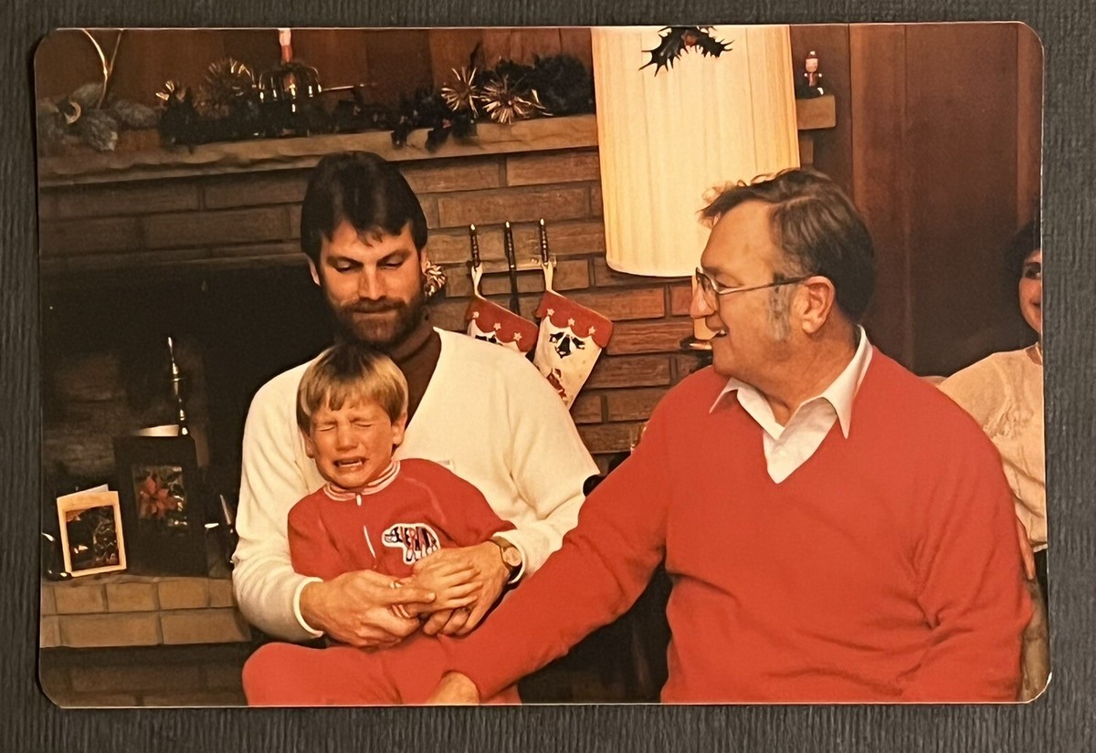 FOUND VINTAGE PHOTO PICTURE Man Holding Crying Boy Grandpa Laughing | eBay