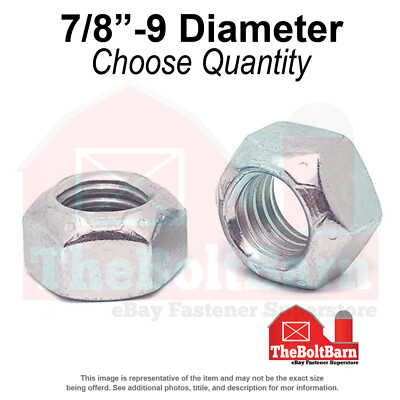 7/8''-9 Grade 8 Hex Top Lock Nuts Zinc Clear Coarse Thread (Pick Quantity)