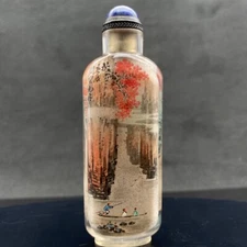 Chinese Old Beijing Glaze Inside Painted Beautiful Autumnal Scenery Snuff Bottle