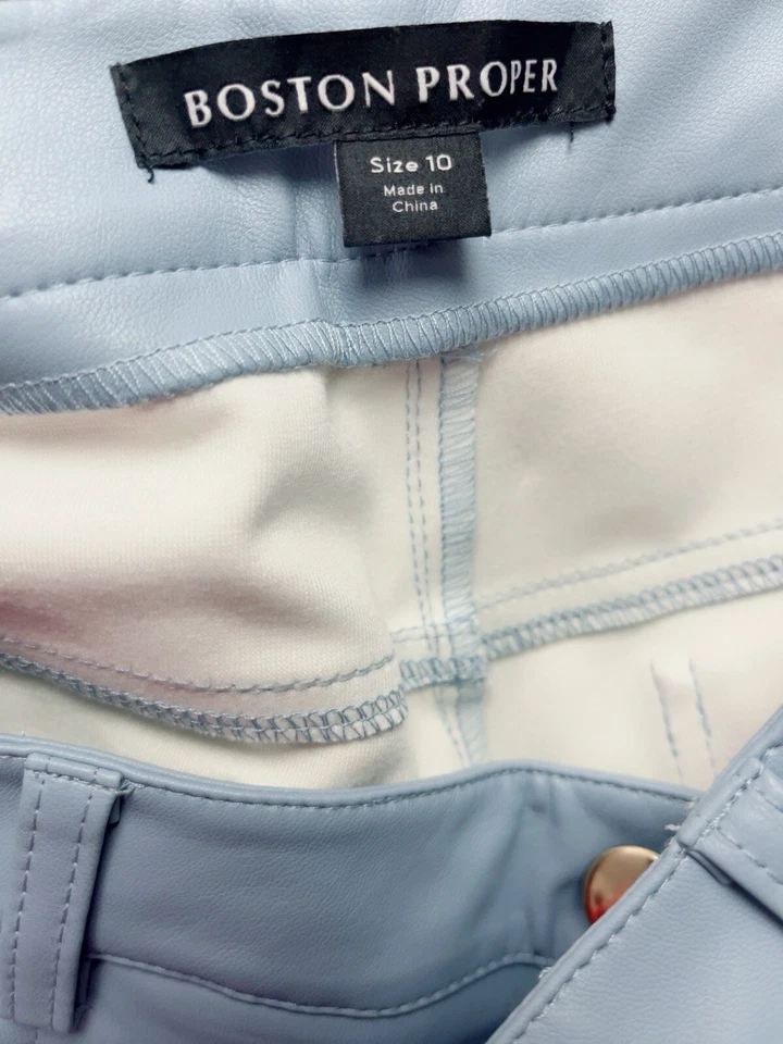 Calça Boston Proper feminina couro sintético 5 bolsos zíper azul claro tamanho 10 - Imagem 4 de 4