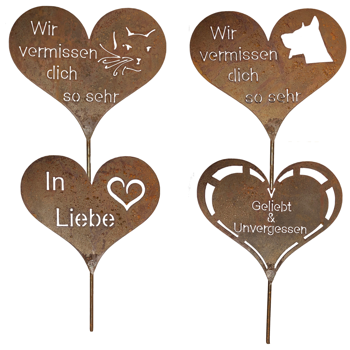 Edelrost Grabherz – Geliebt & Unvergessen. Grabschmuck Aus Metall Mit Erdspieß, Ca. 26,5 Cm Lang. Wetterfest Und In Deutschland Hergestellt.