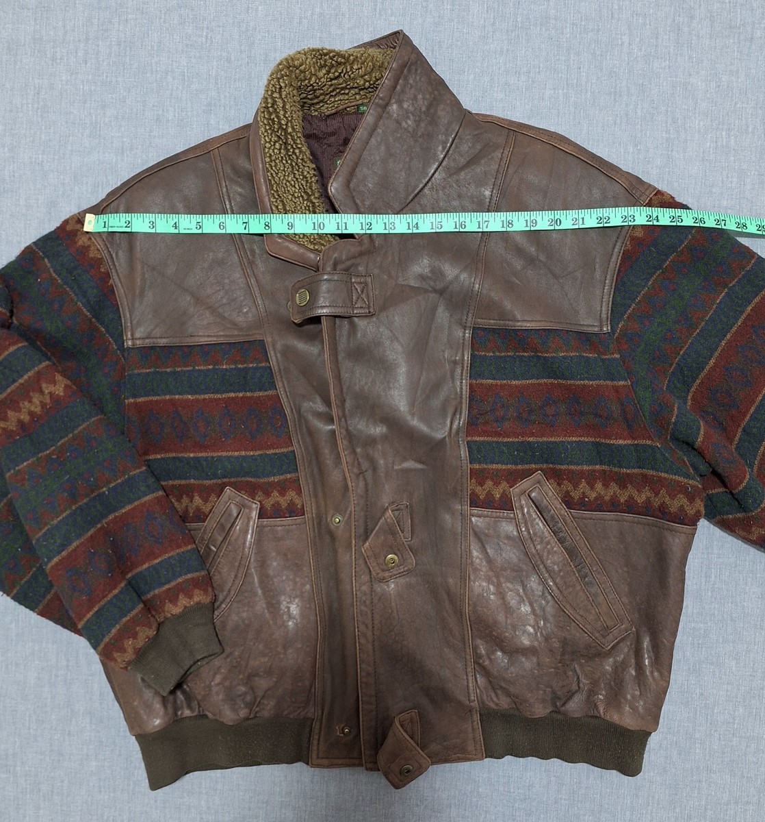Vintage Aztec leather Bomber jacket Navajo style 90s Conte Vintage Aztec leather Bomber jacket Navajo style 90s Conte