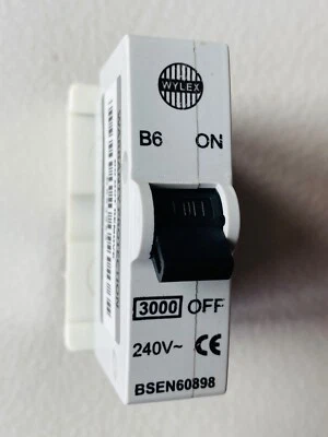 WYLEX 6A Type B Push/Plug-In Circuit Breaker ~ B6 6 Amp MCB ~ Inc. Base ~ White