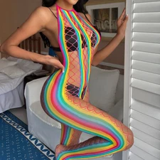 Womens Lingerie Fishnet Dress Mesh Badydoll Fishnet Bodysuit See Through Chemise