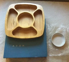 Avon Chip and Dip Server, Still in box, Wooden Tray w/ Ceramic Dish