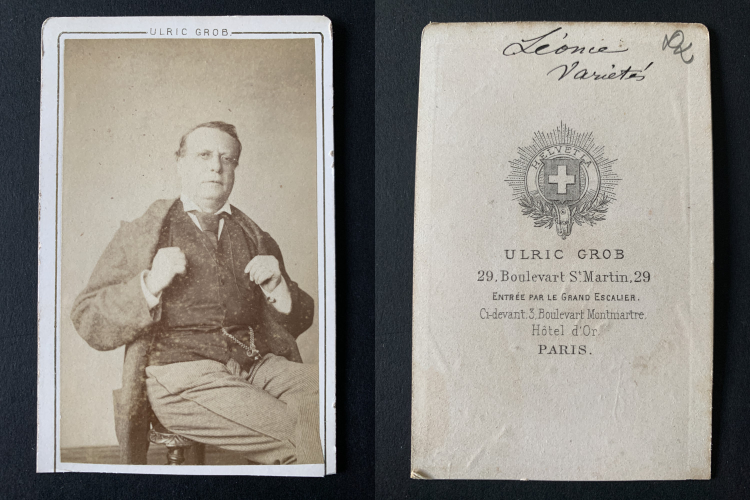 Grob, Paris, Léonce, acteur Vintage albumen print CDV.