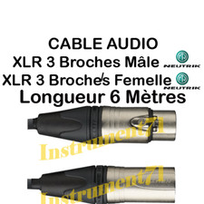 Cable XLR 3 Broches Mâle vers XLR 3 Broches Femelle Longueur 6 Métres NEUTRIK