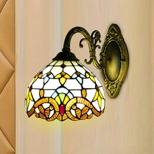 Stained Glass Wall Lamp Tiffany Style Bathroom Wall Sconce Light Retro Fixture