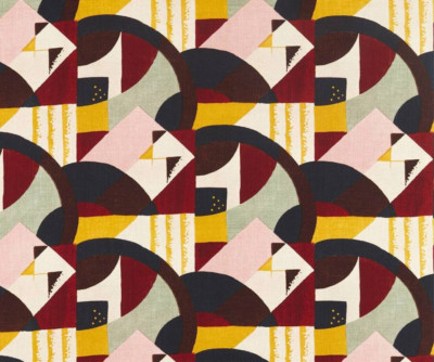 ZOFFANY CURTAIN FABRIC DESIGN ''Abstract 1928'' 3 METRES MULTI 100% LINEN