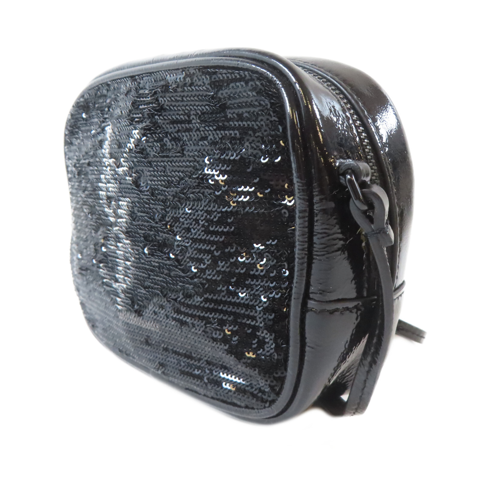 Borsa a tracolla SAINT LAURENT YSL in pelle verniciata con paillettes nera