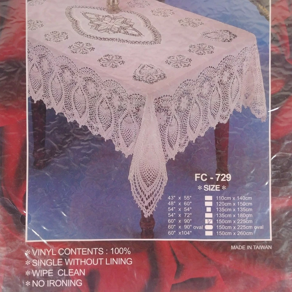 Crochet Tablecloth Vinyl 60" X 90" White Rectangle Style FC-729 New - Image 3 of 4