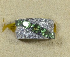 NATURAL GREEN APATITE-WHITE TOPAZ- SIZE 6 RING -PLATINUM/STERLING SILVER