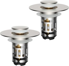 2 Pack Upgraded 3 in 1 Bathroom Sink Drain Strainer, Universal Pop Up Stopper