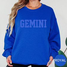 ROYAL BLUE Zodiac Puff Print SWEATSHIRT Birthday Gift Horoscope You Choose