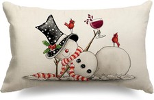 Christmas Pillow Covers 12x20 Snowman Merry Christmas Lumbar Pillow Cover