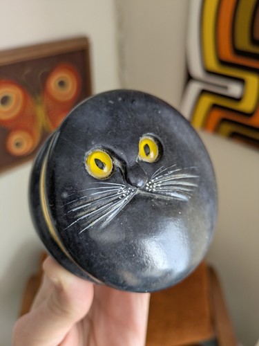 Unique Vintage Cat Trinket Box Genuine Alabaster Made In Italy