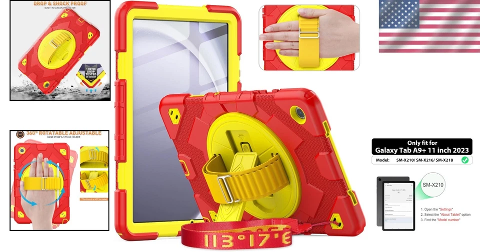 Red Tablet Case with Hand & Shoulder Strap - Galaxy Tab A9+ - Image 2 of 4