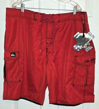 Quiksilver Board Shorts Red Cargo Kelly Slater Swim Trunks Mens Size 40 Y2K VTG
