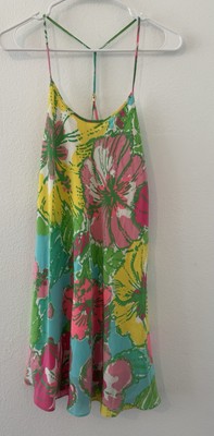 Lilly Pulitzer Maisy Racerback 100% Silk Slip Dress Tropical Floral Vacation XS