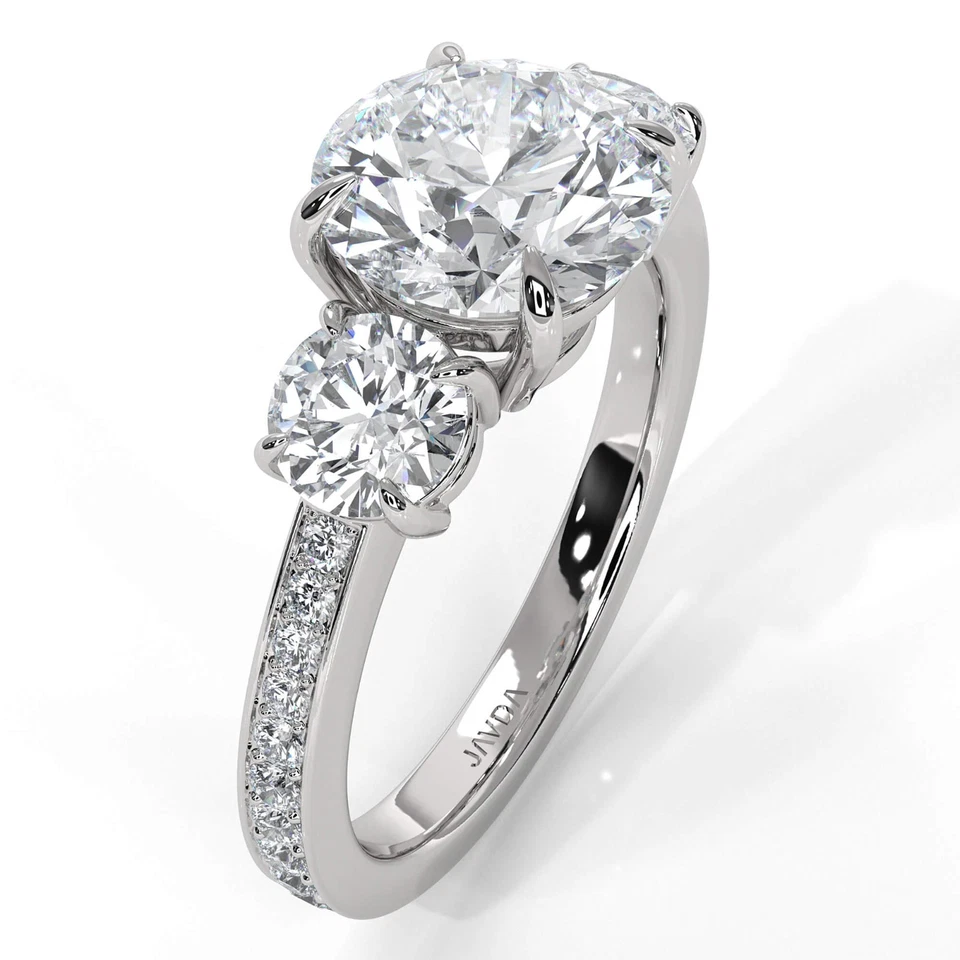 1.9 克拉三宝石圆形钻石订婚戒指 GIA F 颜色 VS1 14k 白金 — 第 3/4 张图片