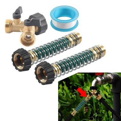 3/4'' 2 Way Hose Splitter Garden Hose Connector Hose Coiled Spring Protector
