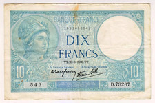 1939 France 10 Francs 73267 Paper Money Banknotes Currency