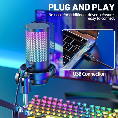 Gaming Mikrofon PC mit Arm USB Microphone mit Stummschalttaste RGB PC Mikrofon - Afbeelding 8 van 12