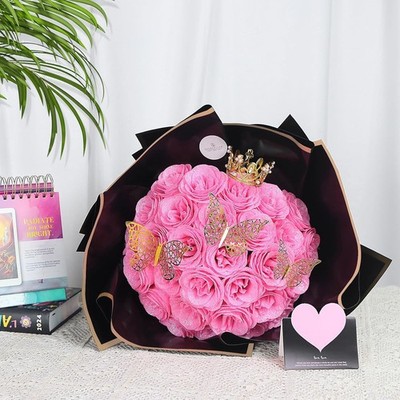 Red Glitter Roses Bouquet, 25 Pcs Shiny Glitter Flowers Bouquet, Everlasting Art