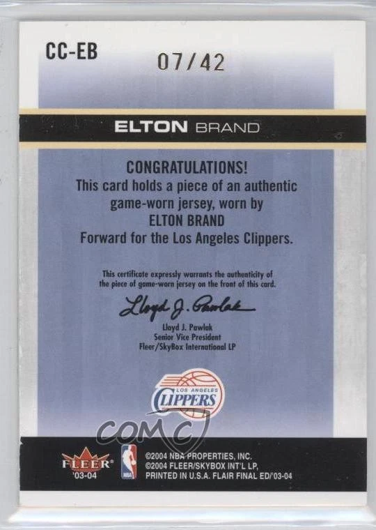 2003-04 Flair Final Edition Gold Jersey Number /42 Elton Brand #CC-EB Patch - Image 2 of 2