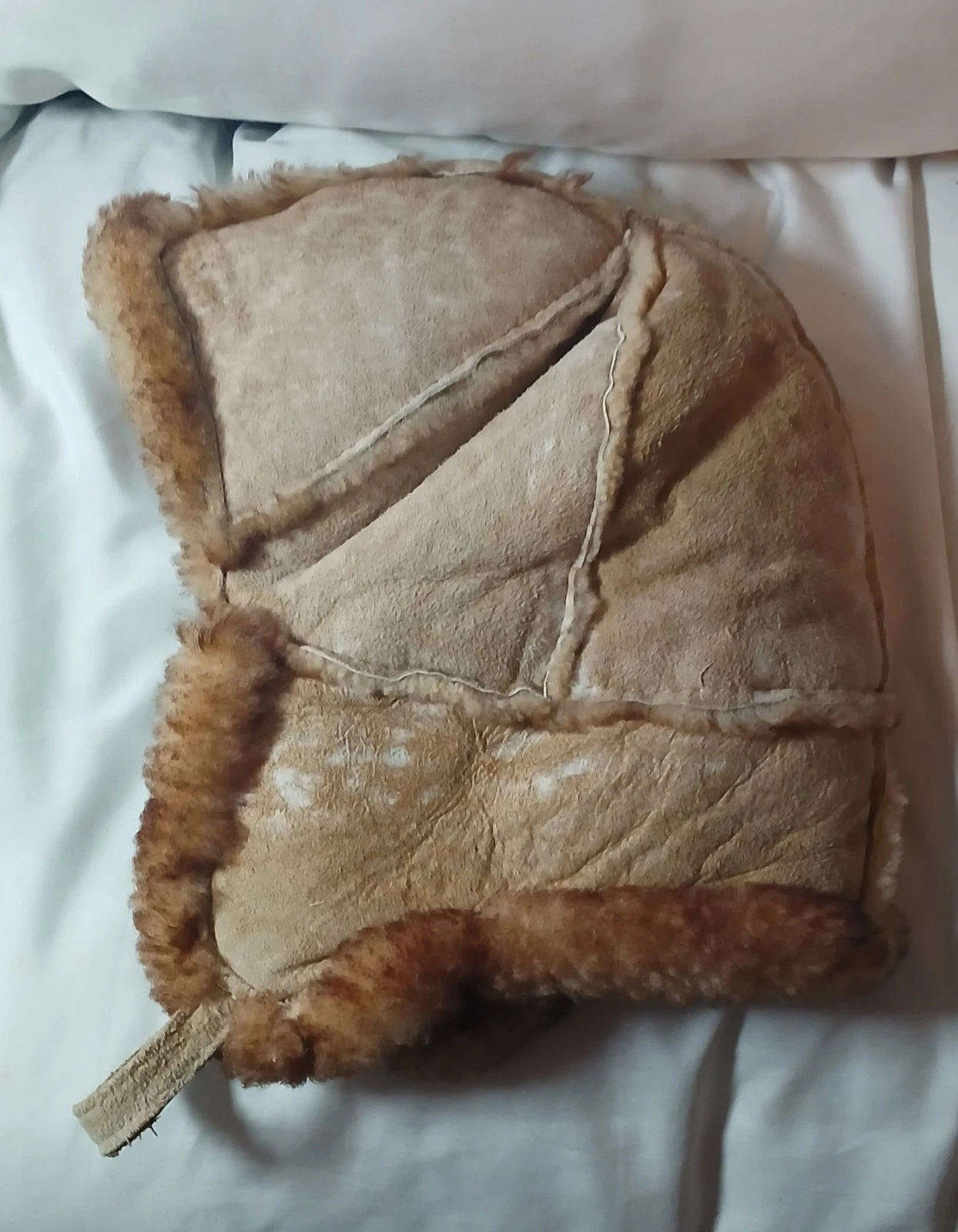 Vintage Genuine Sheepskin Shearling Trapper Hat Brown Aviator Winter Cap Large