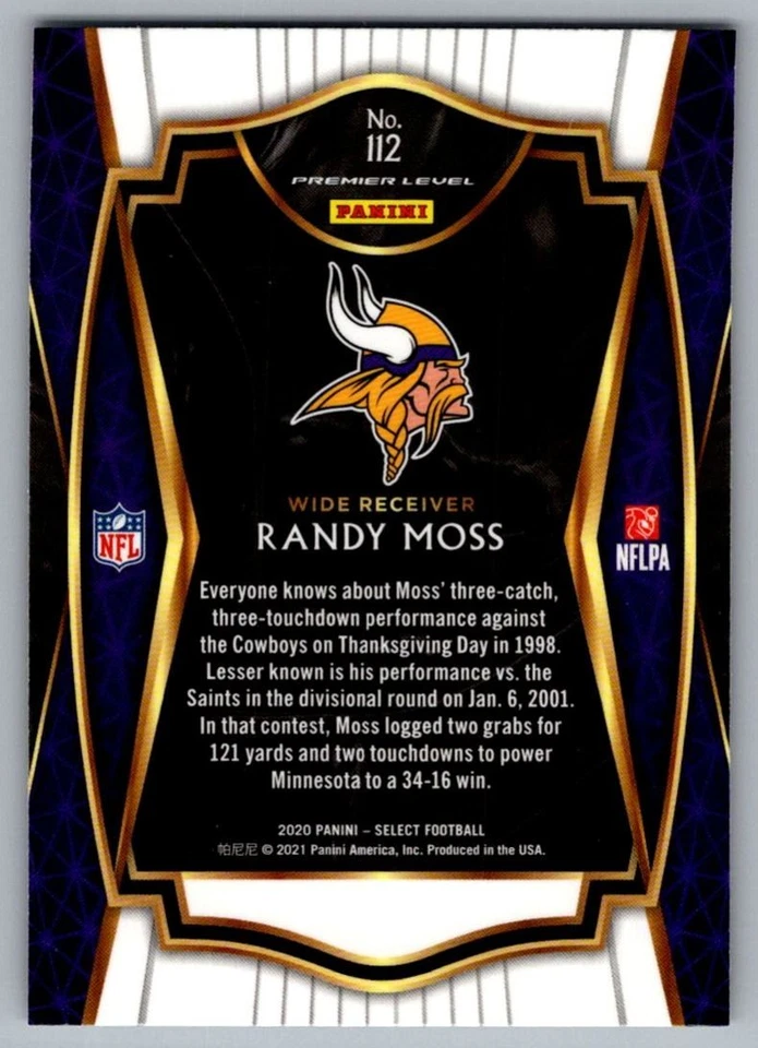 2020 Panini Select Randy Moss Minnesota Vikings #112 - Image 2 of 2