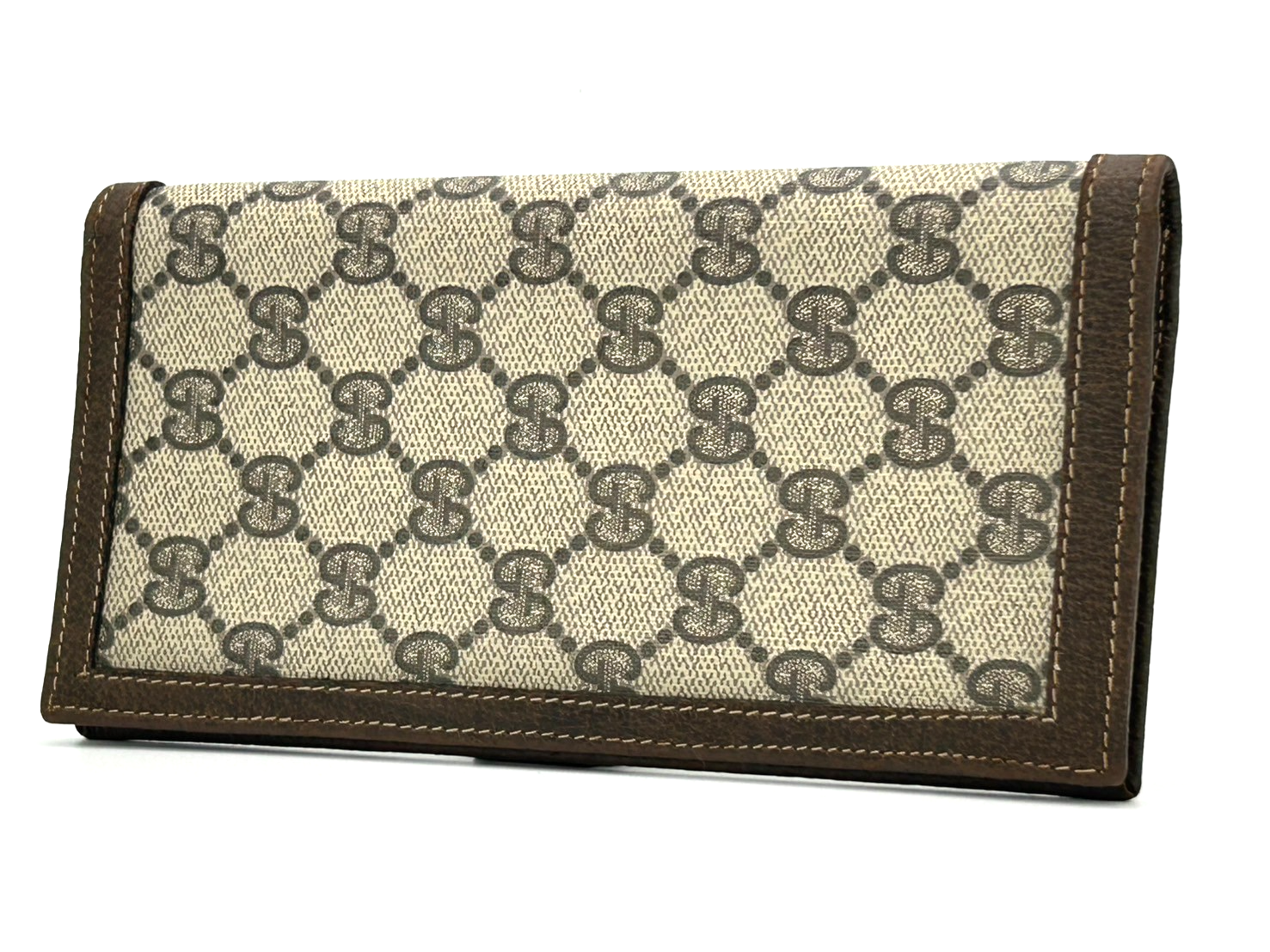 GUCCI Vintage GG Supreme Brown PVC Leather Long Wallet Purse Authentic