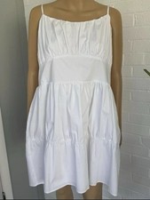 NWT Express Ruched Tiered Poplin White Mini Dress Women's Size XL