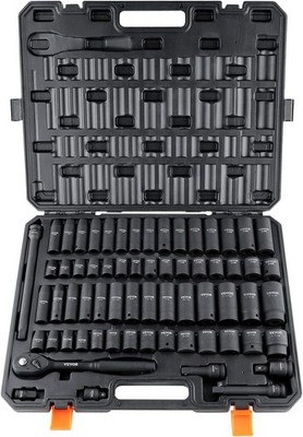 VEVOR 1/2'' Drive Impact Socket Set 65pc SAE/Metric 6 Point CR-V with Case