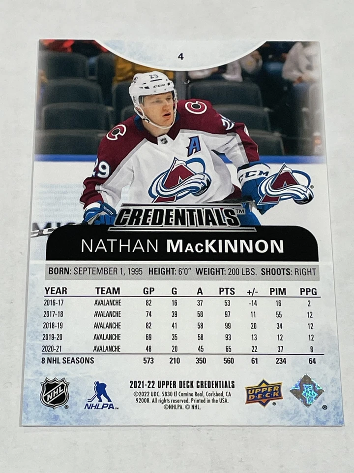 2021-22 Upper Deck Credentials Hockey #4 - Nathan MacKinnon - Colorado Avalanche - Image 2 of 2