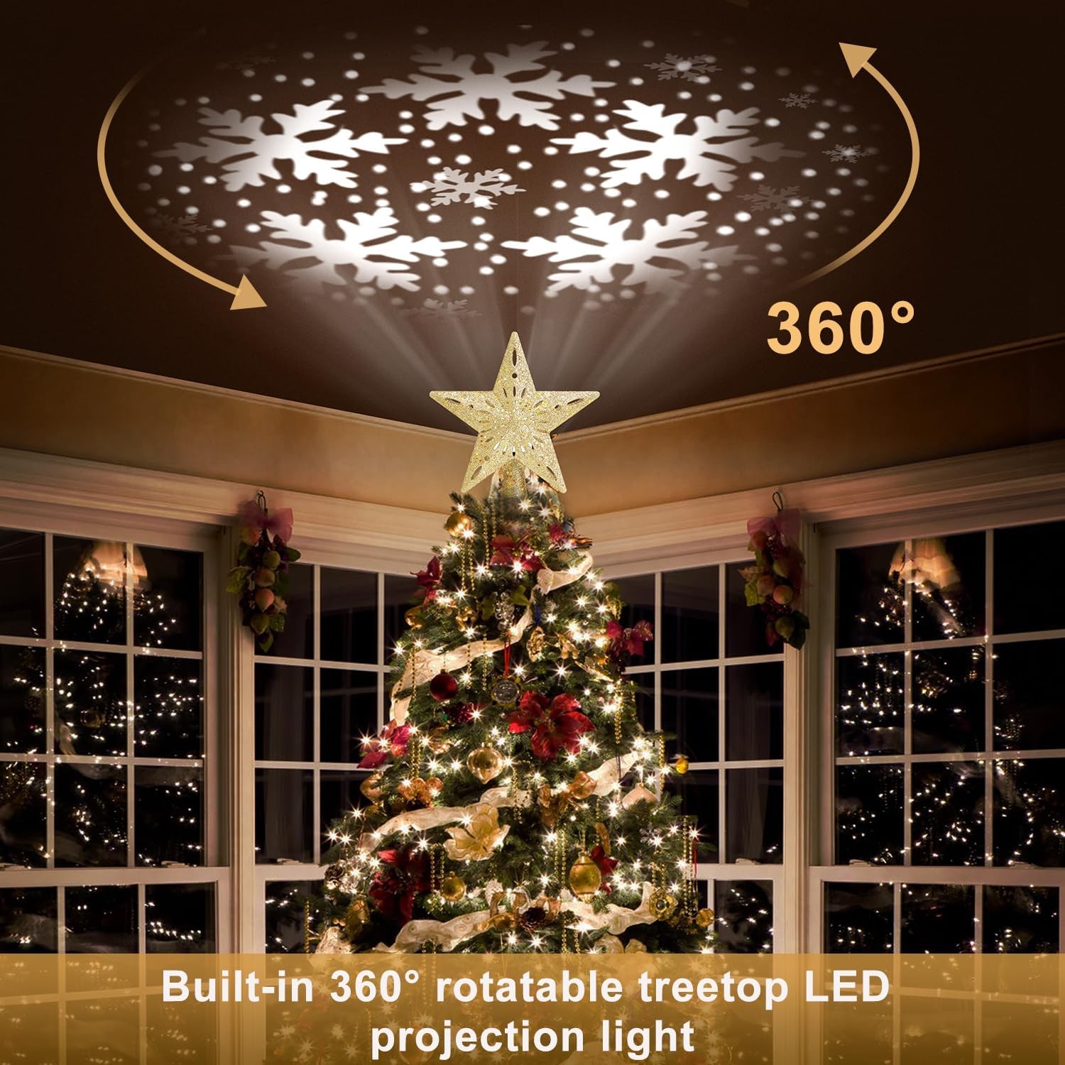 Christmas Tree Topper Projector Snowflake Christmas Star Tree 6 Projection Mode