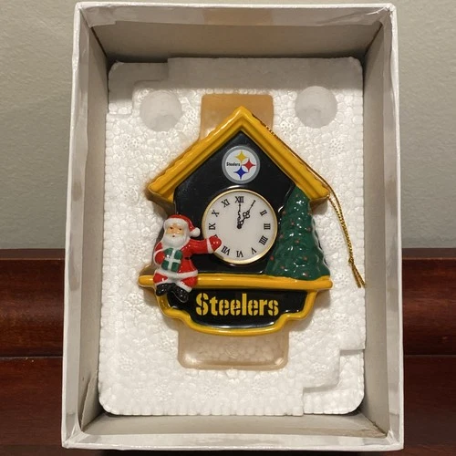 Pittsburgh Steelers Cuckoo Clock Ornament Santa 2014 Danbury Mint w/ box
