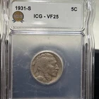SASA 1931-S Buffalo Nickel ICG Vf25