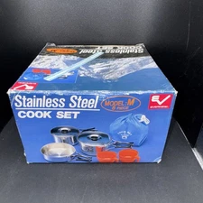 EverNew 8 Piece Stainless Steel Cook Set M Nesting Camping Backpacking Cookware