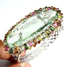 925 Sterling Silver Bangle Oval Amethyst 109ct Tourmaline Handmade Gemstone 6.1