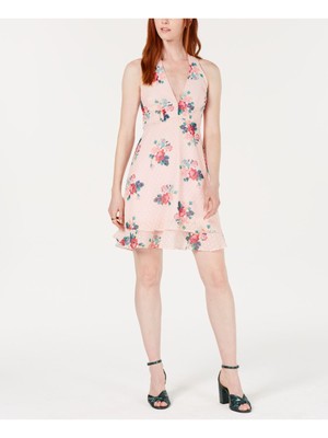19 COOPER Womens Pink Floral Sleeveless V Neck Mini Shift Dress Size: S
