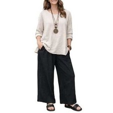 FLAX Linen Wide Leg Pull On Pants Minimalist lagenlook Black 2G