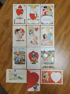Vintage VALENTINE Postcard LOT Child Children Bonnet Heart Farmer