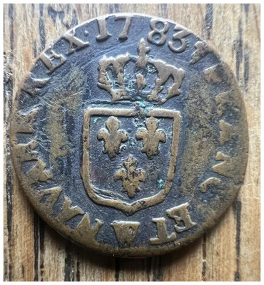 FRANCE 1783 W LOUIS XVI FRENCH OLD COIN GENUINE MONEY LIARD LILLE KINGDOM COPPER - Image 1 of 3