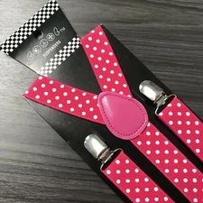 Hot Pink w/ White Polka Dots Suspender for Adults Men Women Teens Wedding (USA)