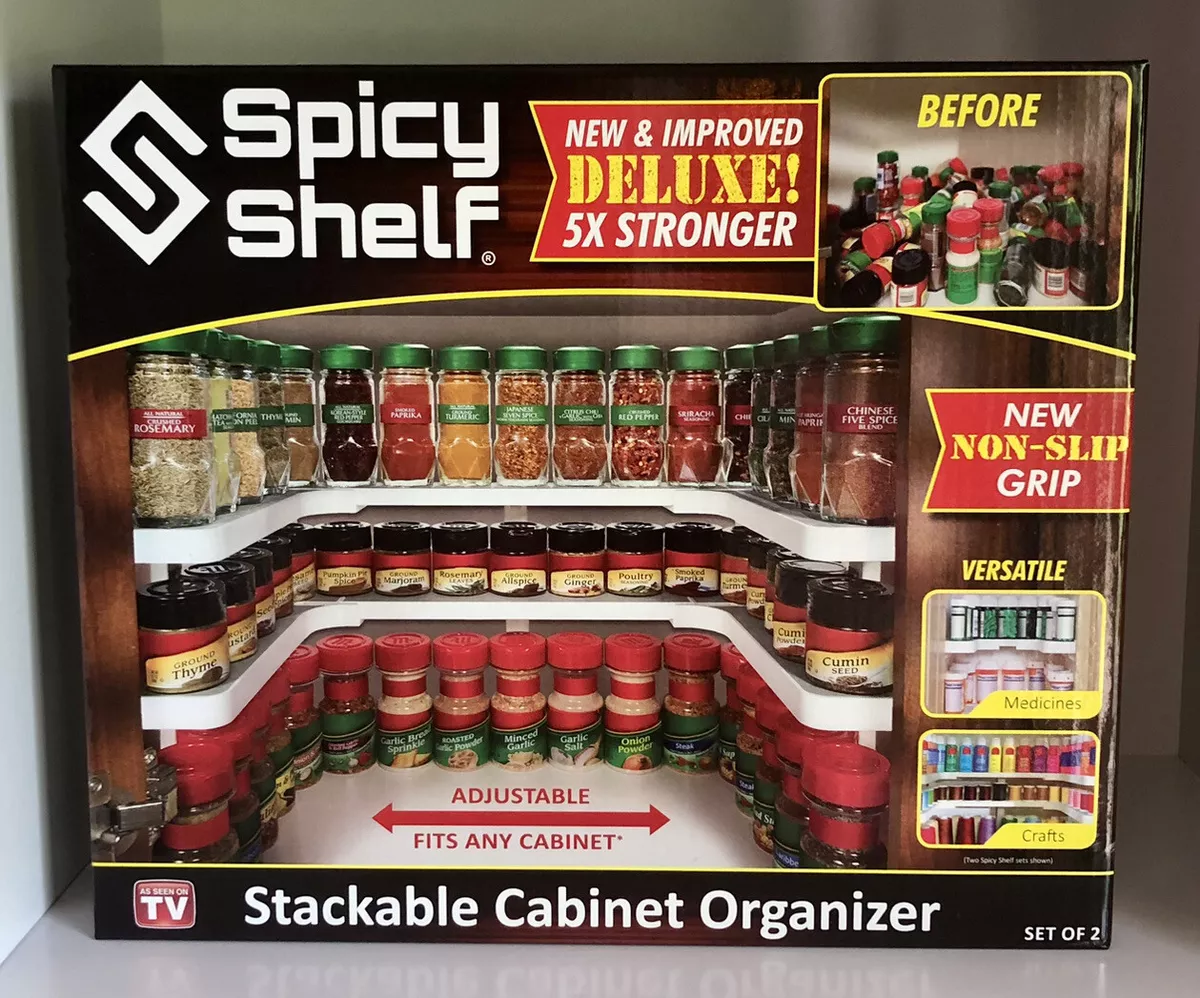 New Spicy Shelf Deluxe Set of Two Spice Racks Stackable Cabinet