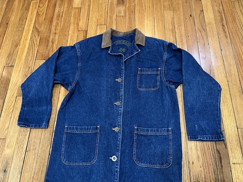 Vintage Lee Denim Jean Jacket Chore Barn Coat Blue Trench Duster Women's L USA - Picture 2 of 15
