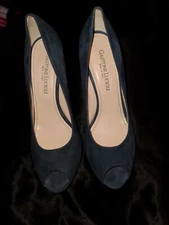 GASTONE LUCIOLI MADE IN ITALY LADIES SHOES NAVY BLUE SUEDE EU/40 US/9 OPEN TOES